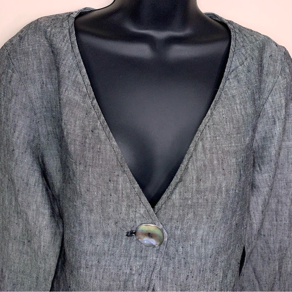 Small Willow Slate Grey Blue Linen Long Sleeve Top Plunge Vneck Design Goth Boho - Picture 6 of 16